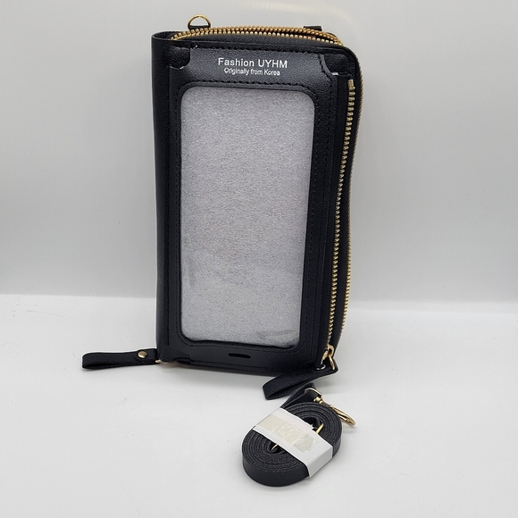 UYHM  Black Wallet Purse Crossbody Strap Double Zip Pockets Phone Pocket - Picture 1 of 7